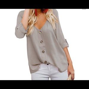 Women’s Casual V Button down Blouse tan NWT XL